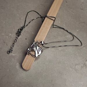 Sterling Silver Horse Head Pendant Necklace-Black Rhodium Plated Chain